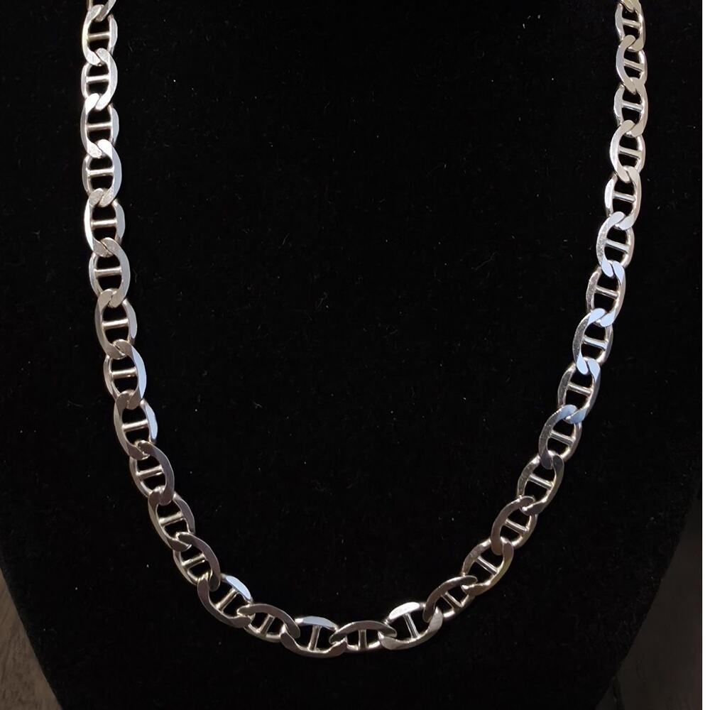 24" 6.3mm Flat Mariner Link Chain Necklace Solid 925 Sterling Silver Italy 25.9g